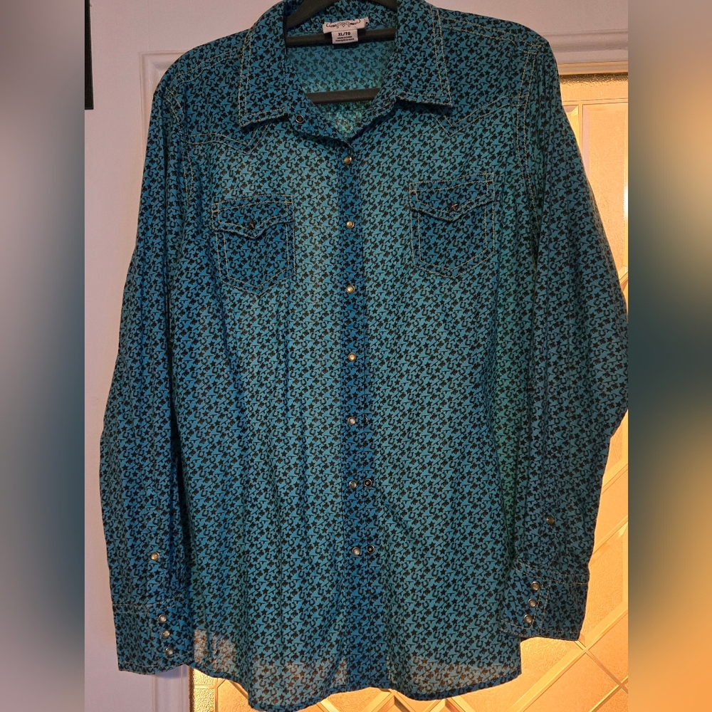 Ariat Turquoise Patterned Shirt - image 1